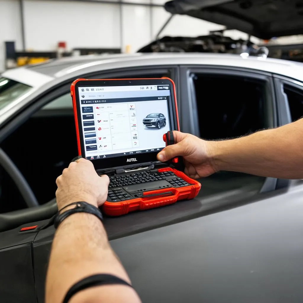 Mechanic using Autel scan tool