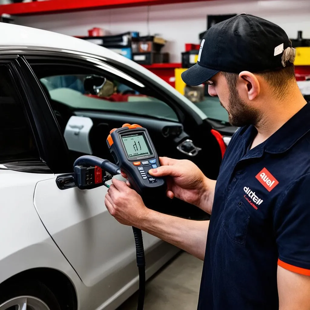 Mechanic using Autel scanner