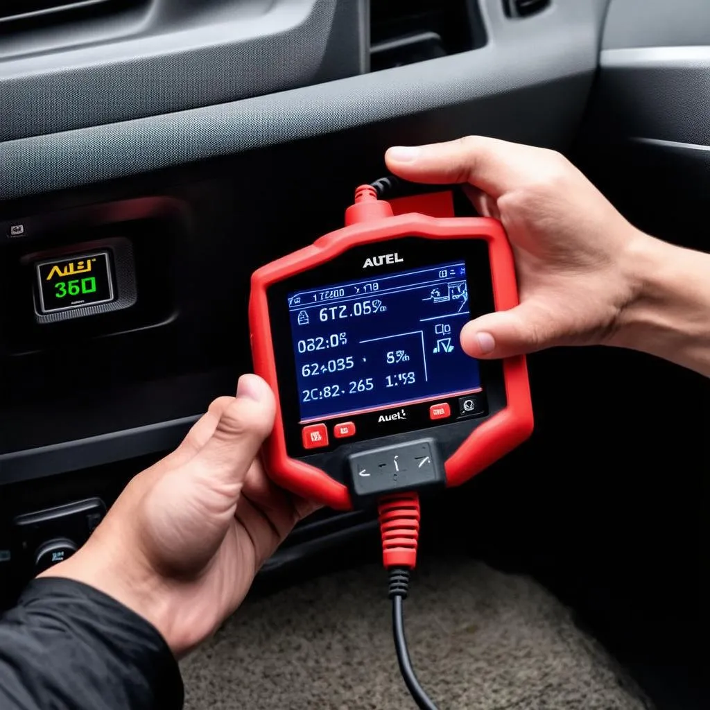 Autel Scanner connected to a car's OBD2 port