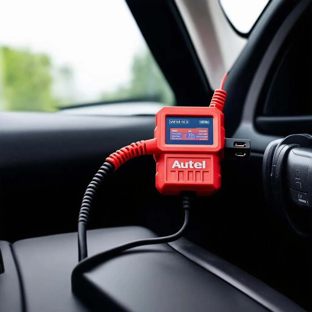 Autel Scanner connected to car's OBD2 port