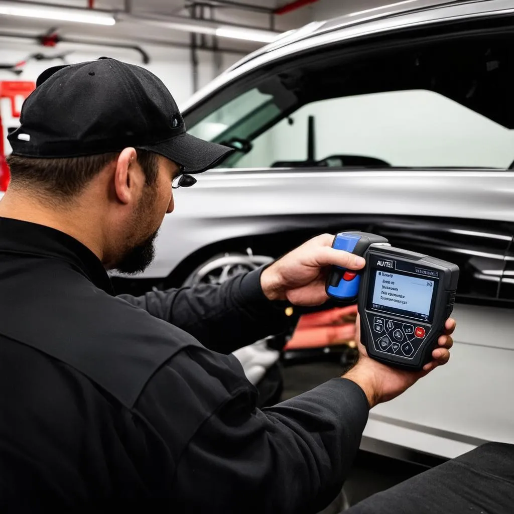 Autel scanner diagnosing a car