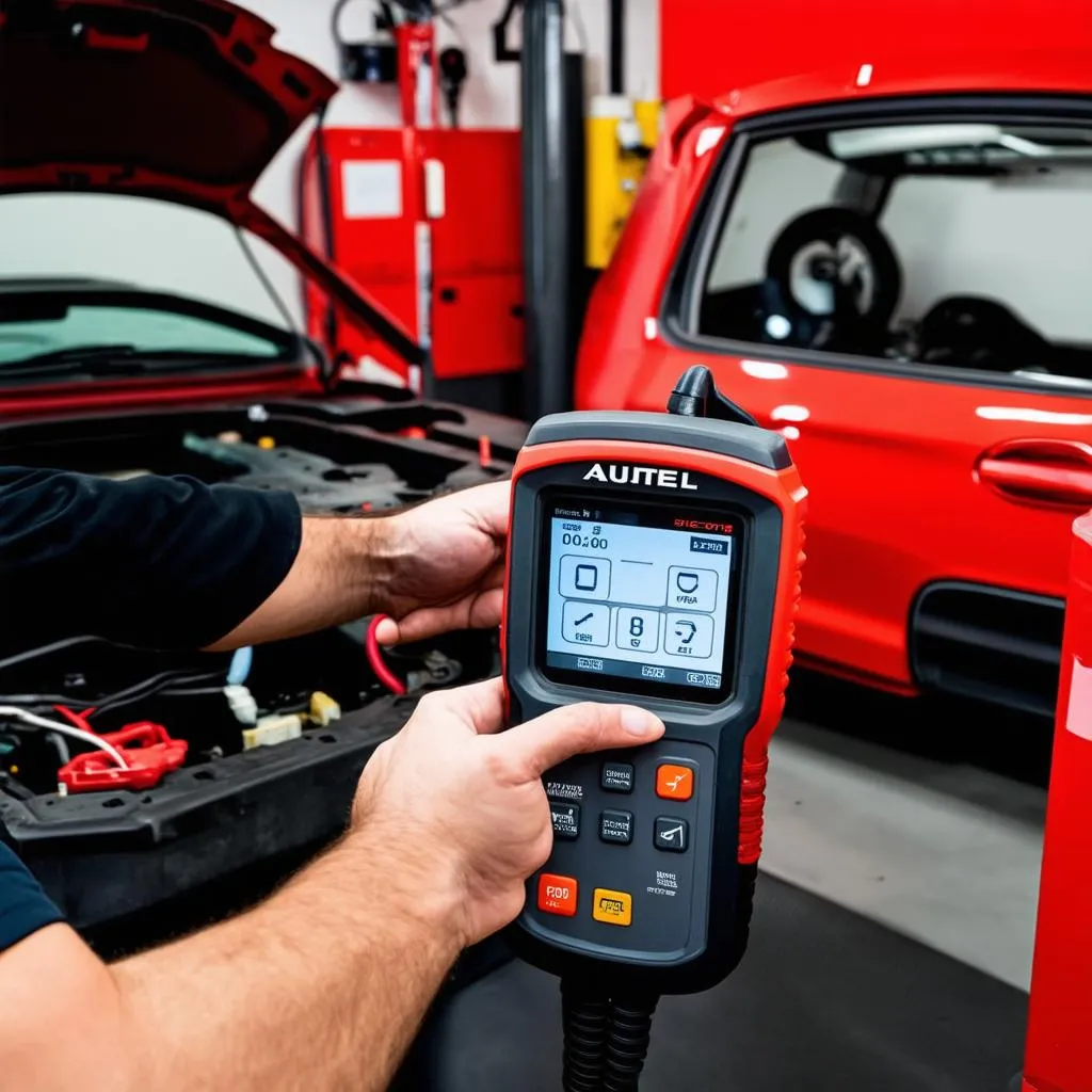 Autel Scanner Diagnosing Car