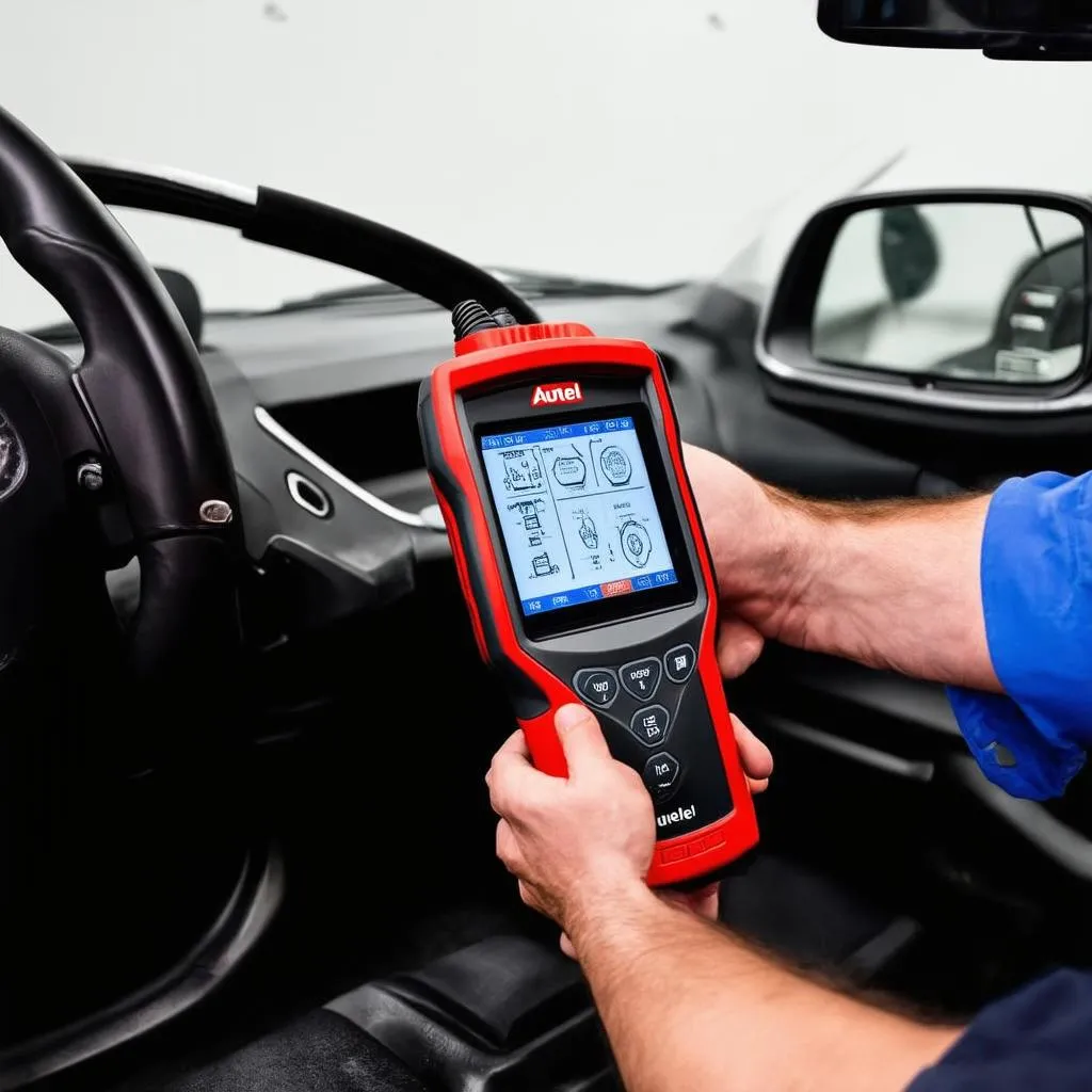 Autel scanner being used for car diagnostics