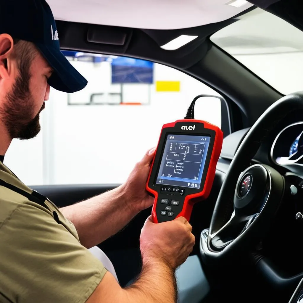 Autel scanner being used to diagnose a European car