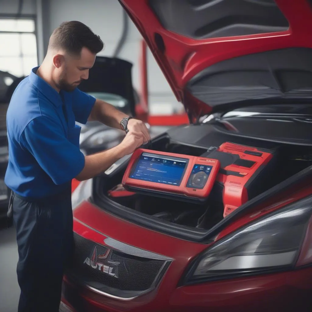 Mechanic using Autel scanner