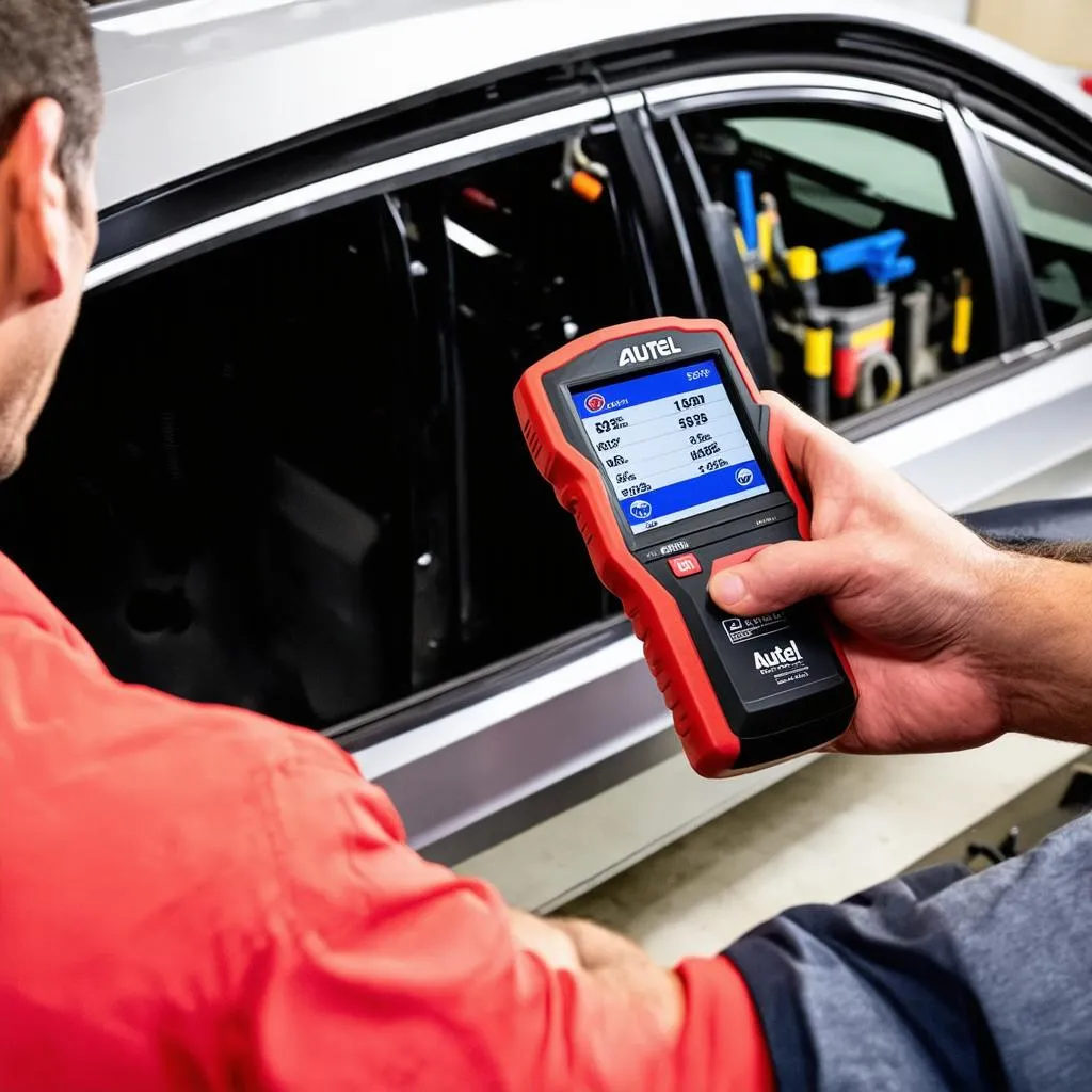 Mechanic using Autel OBD2 Scanner