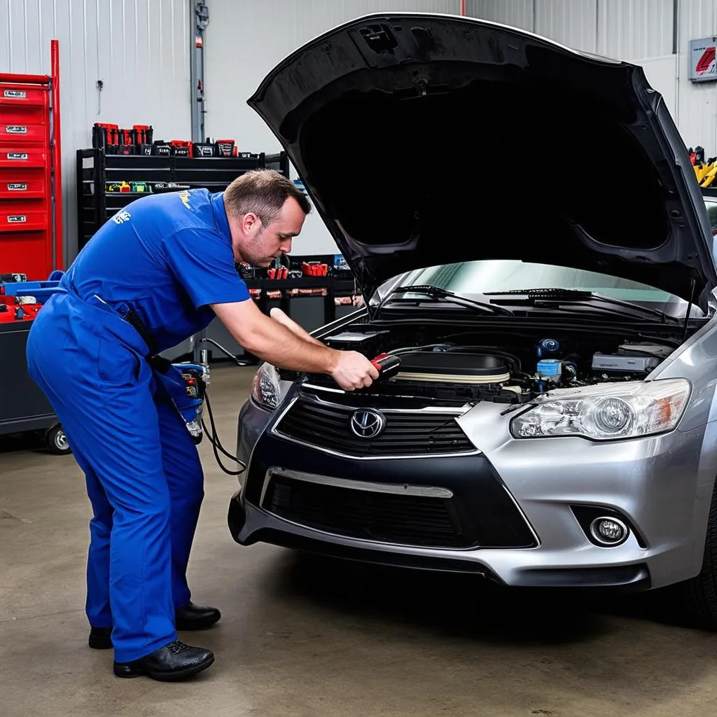 Mechanic using an Autel scanner