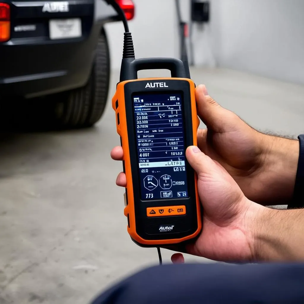 Autel scanner in a mechanic's hand