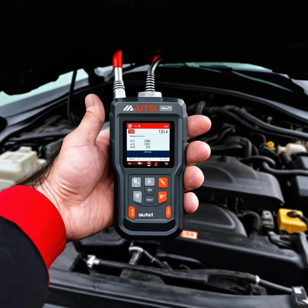 Autel scanner in a mechanic's hand