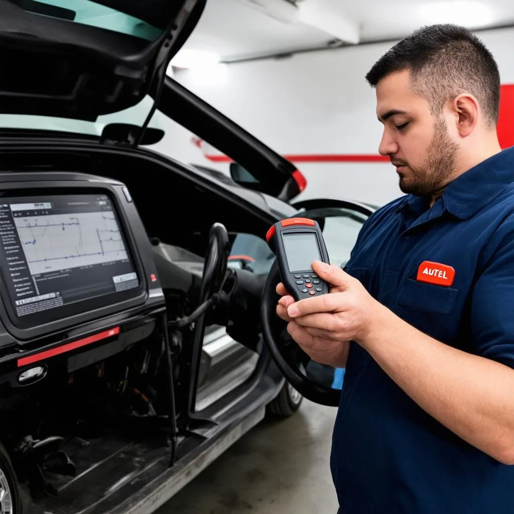 Mechanic using Autel Scanner