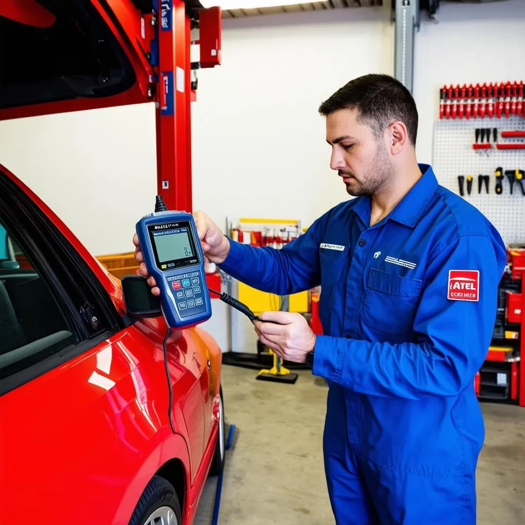 Autel Scanner in a Mechanic Shop