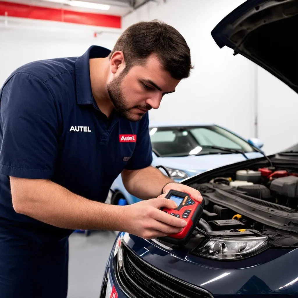 Mechanic Using Autel Scanner