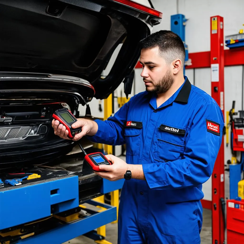 Autel Scanner in a Mechanic Shop