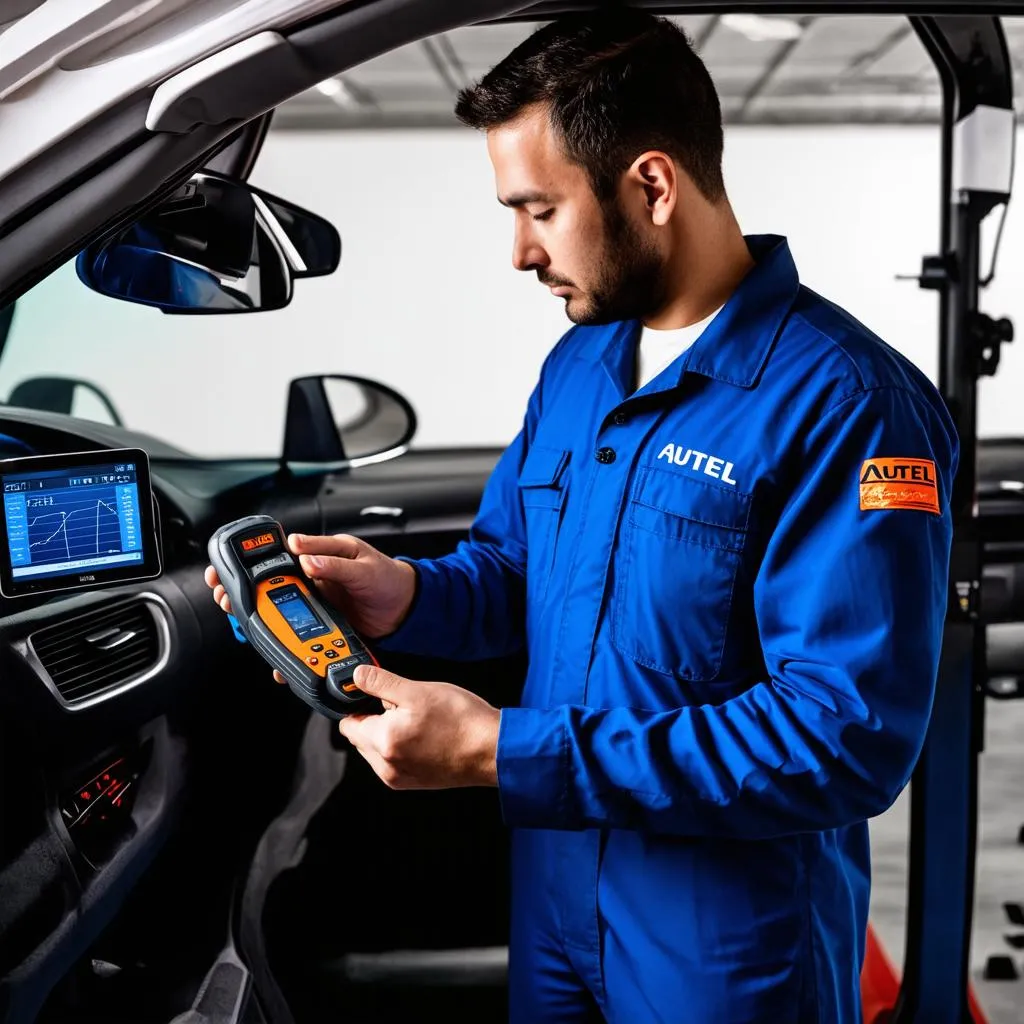 Mechanic using Autel scanner