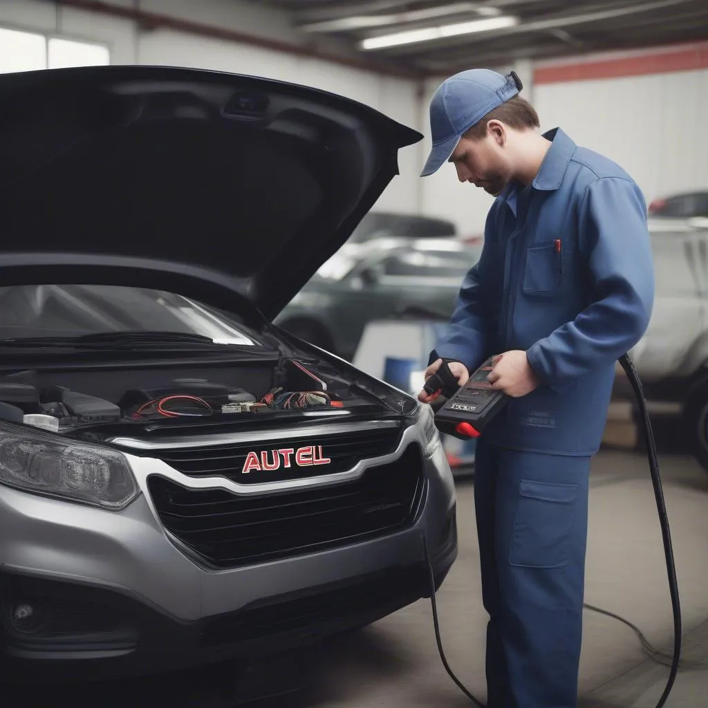 Autel Scanner Being Used by Mechanic