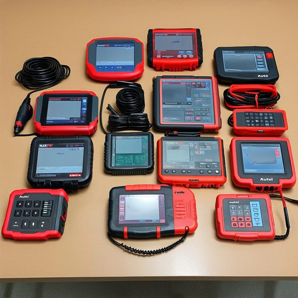 Autel scanner models displayed on a table