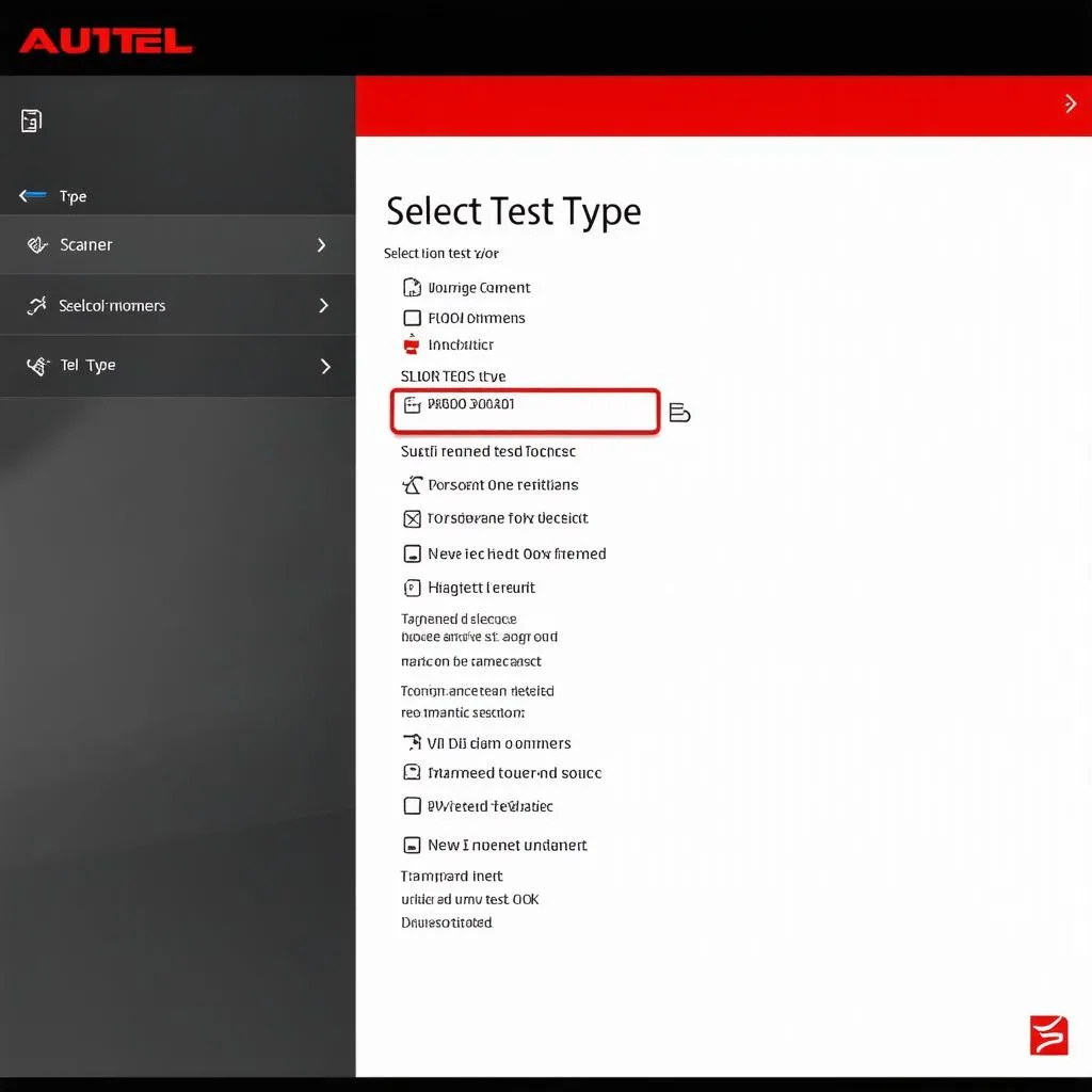 Autel Scanner Select Test Type