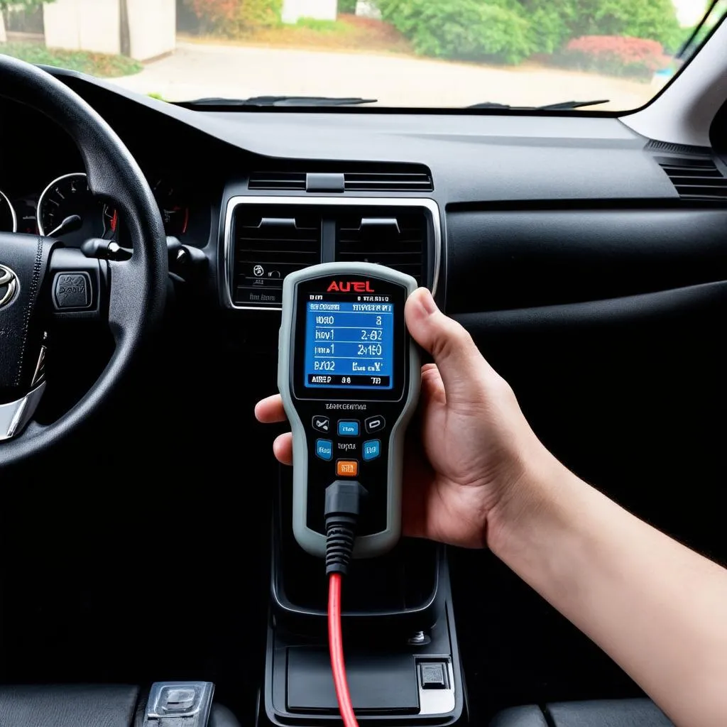 Autel Diagnostic Scanner connected to a Toyota Camry