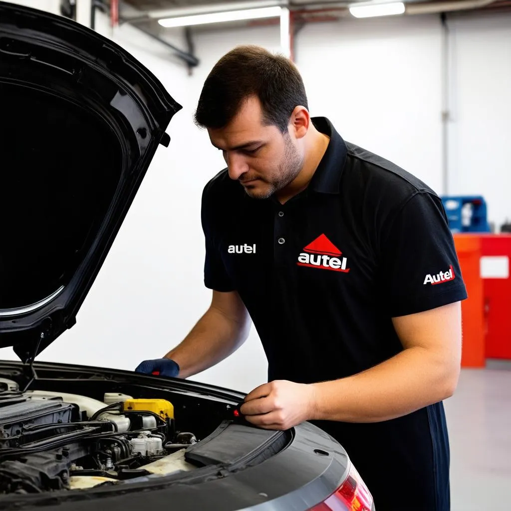 Mechanic wearing Autel shirt