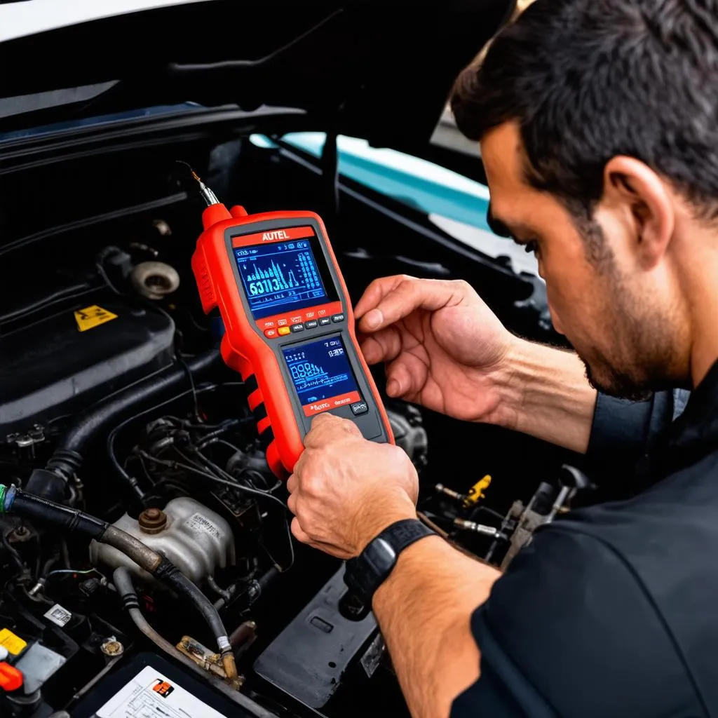 Mechanic using Autel tools