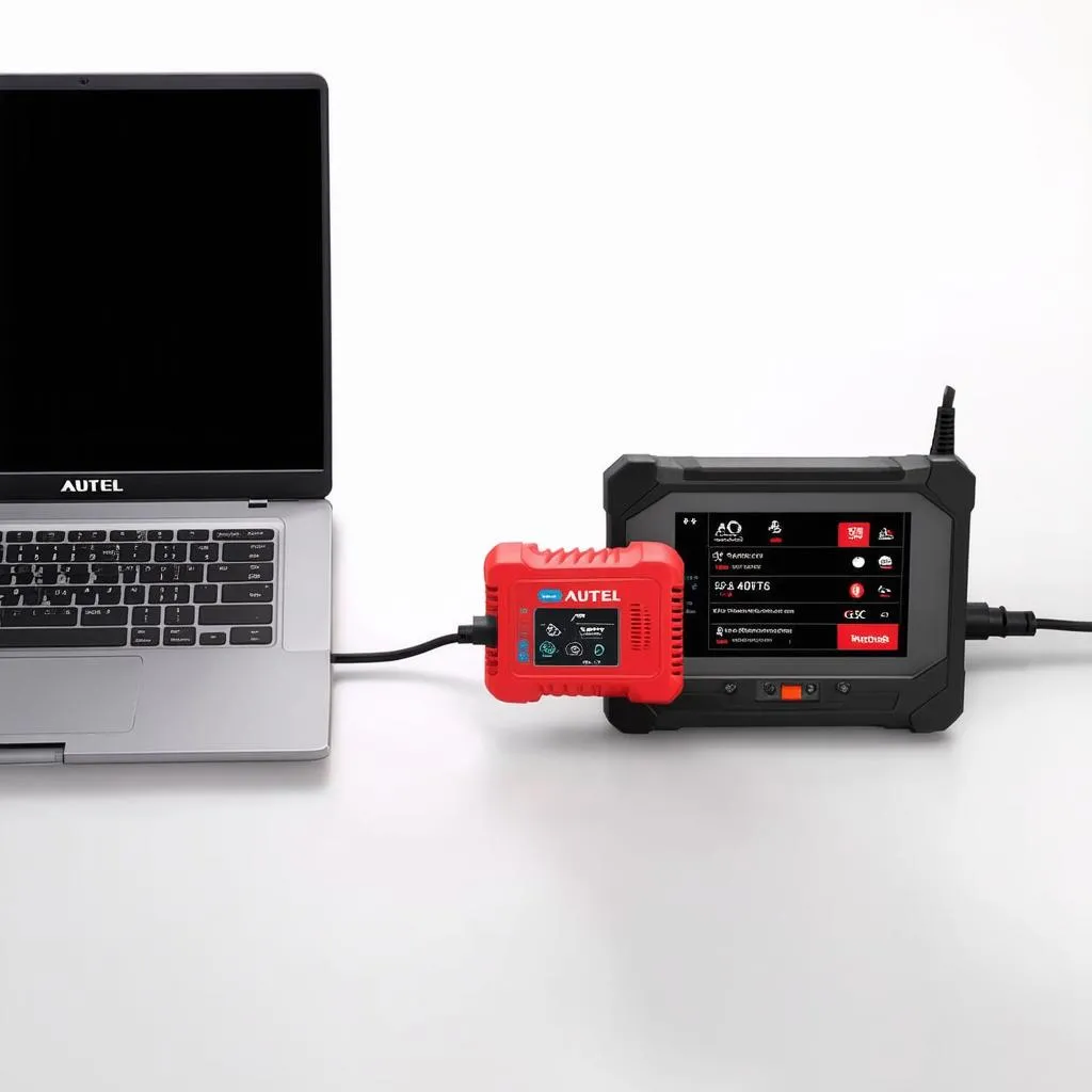 Autel tools connected to a laptop