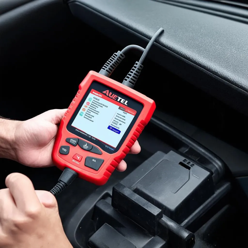 Autel TPMS 608 connected to car OBD-II port