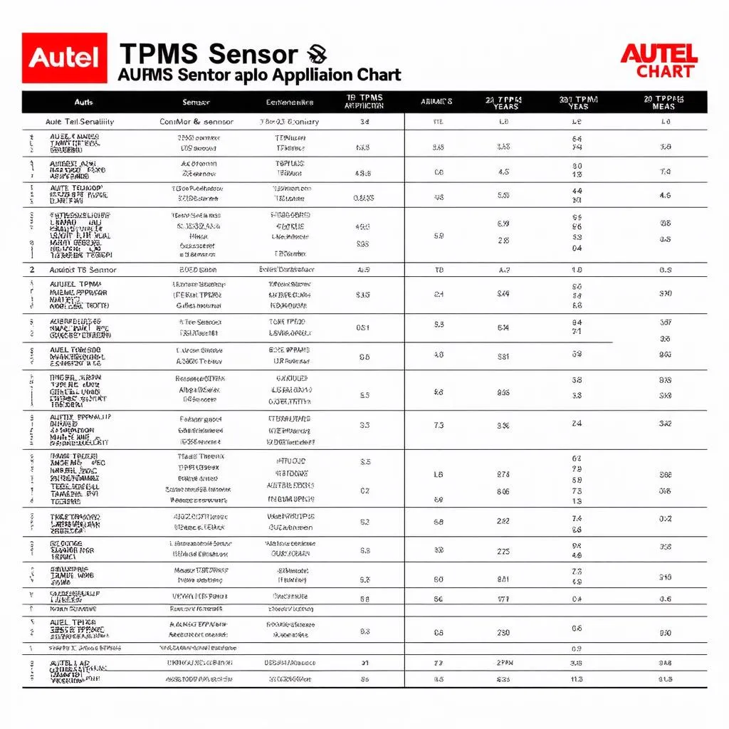 Autel TPMS Sensor Application Chart