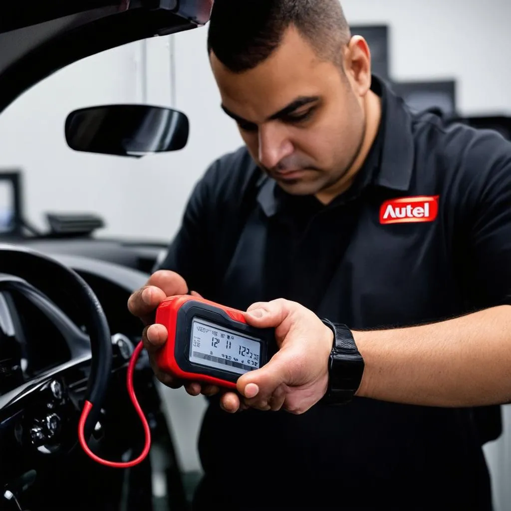 mechanic using autel tpms ser