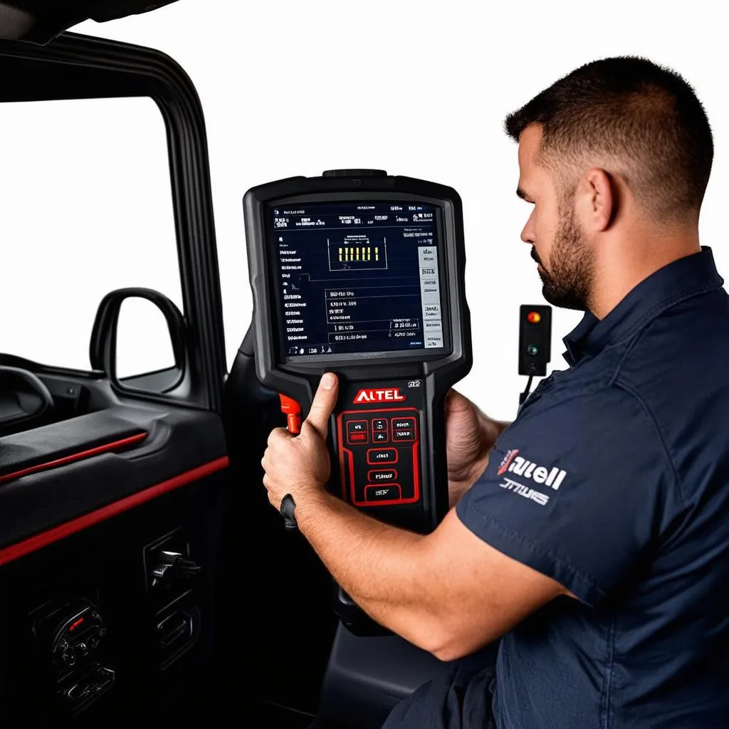 Autel Truck Scanner being used by a mechanic