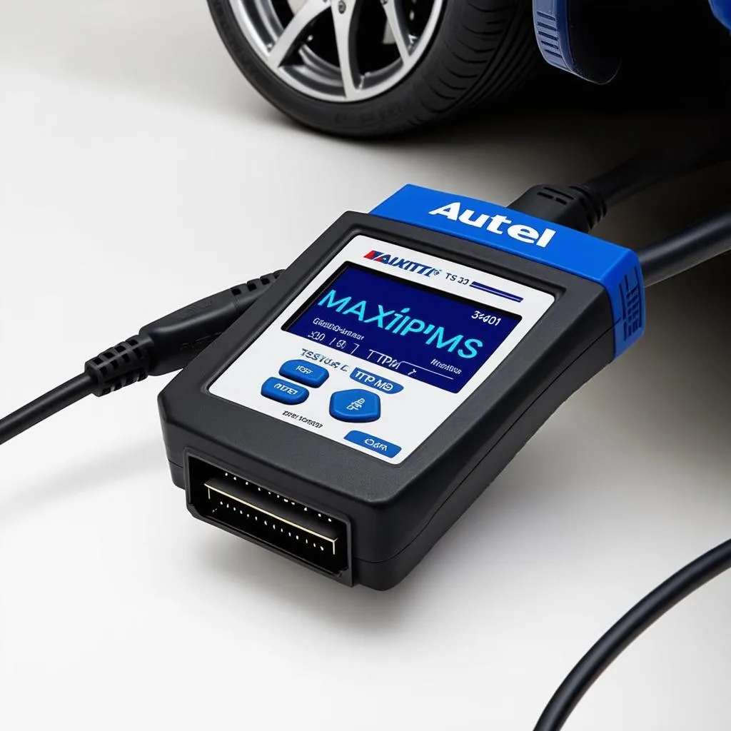 Autel TS401 Maxitpms Diagnostic Tool Connected to a Car