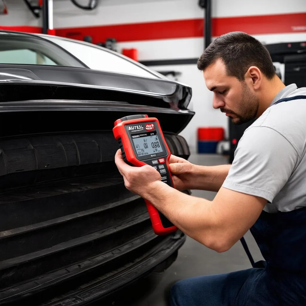 Autel TS508 in the hands of a mechanic