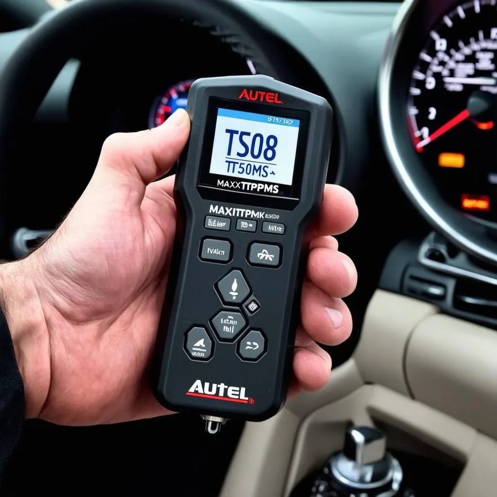 mechanic holding the autel ts508k