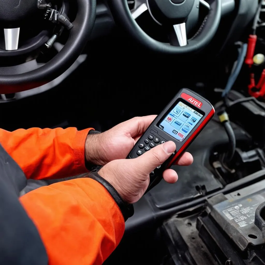 A mechanic using Autel universal remote