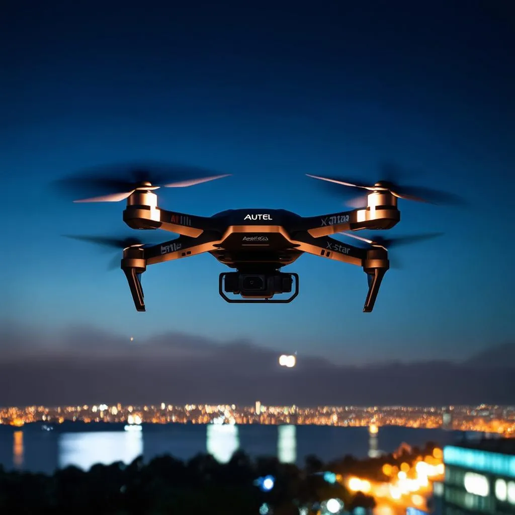 Autel X Star Premium drone capturing a cityscape at night