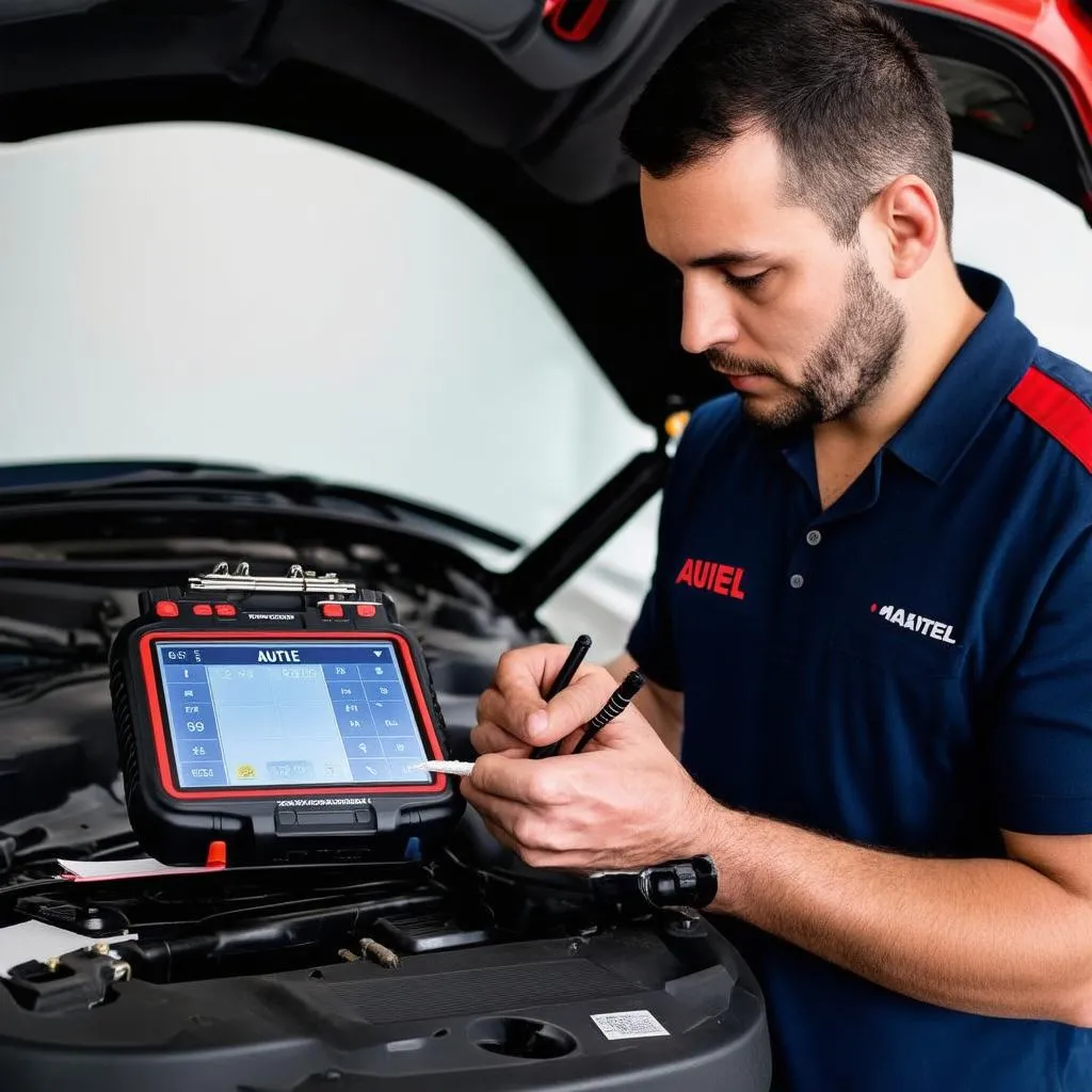 Autel MaxiSys 906 diagnosing a car