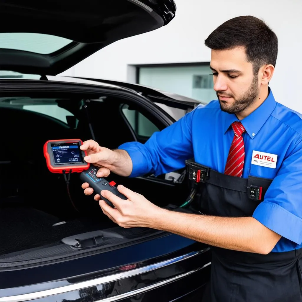 Autel MK808BT diagnosing a European car