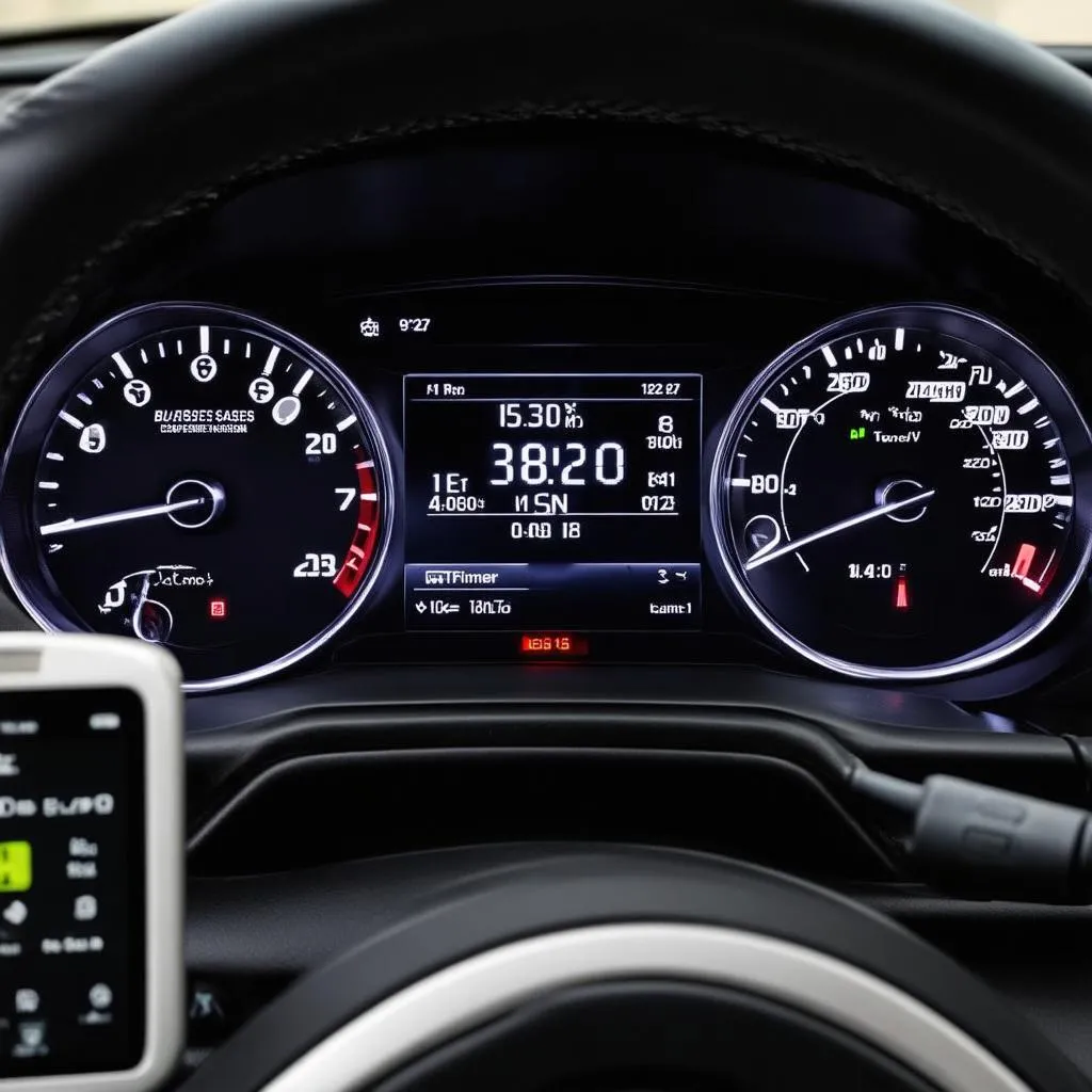 Modern car dashboard with a connected auto scan tool