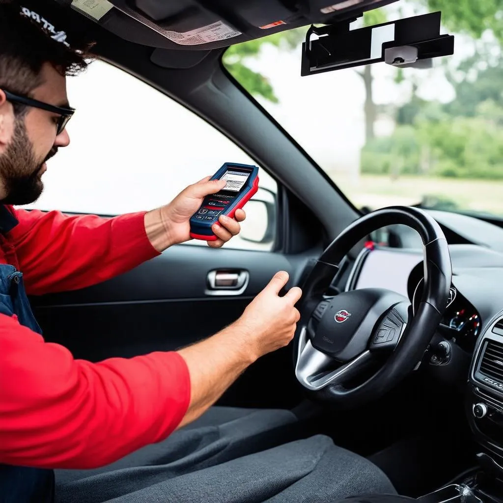 Auto Technician using Autel AL359