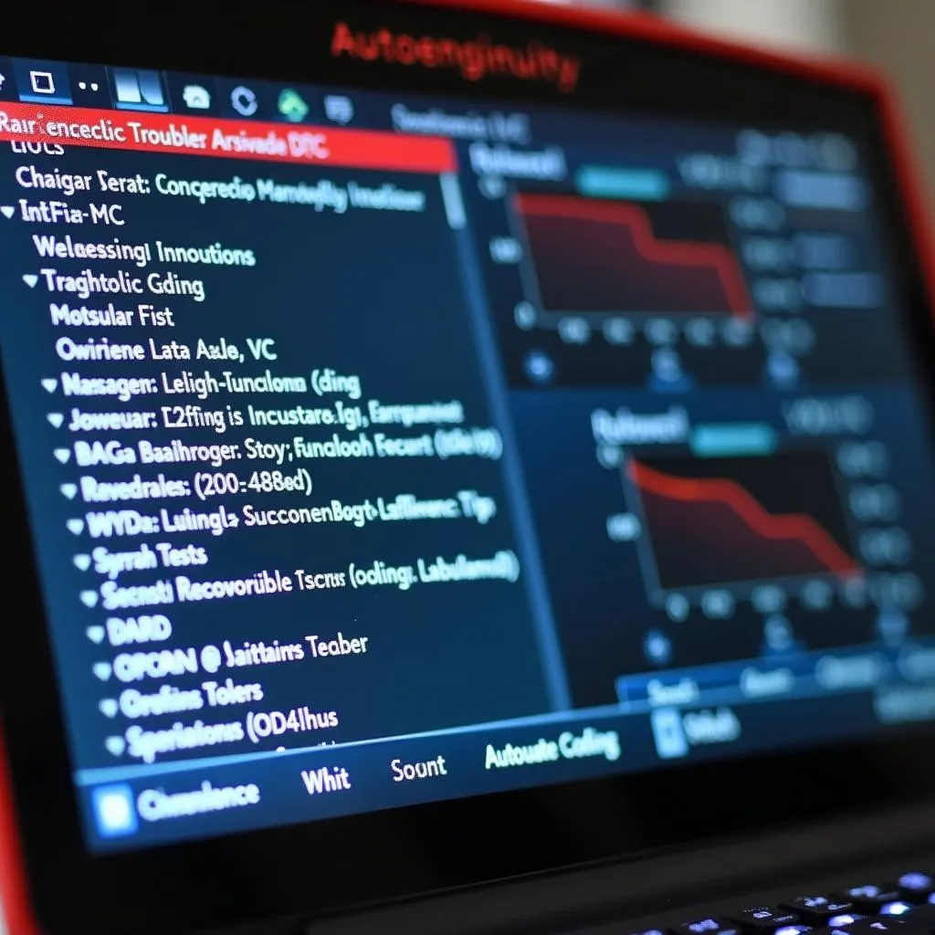 Autoenginuity scan tool features and functions displayed on a laptop screen