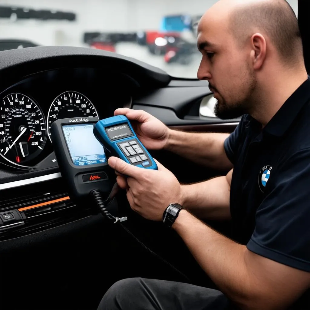 Mechanic using Autologic on BMW