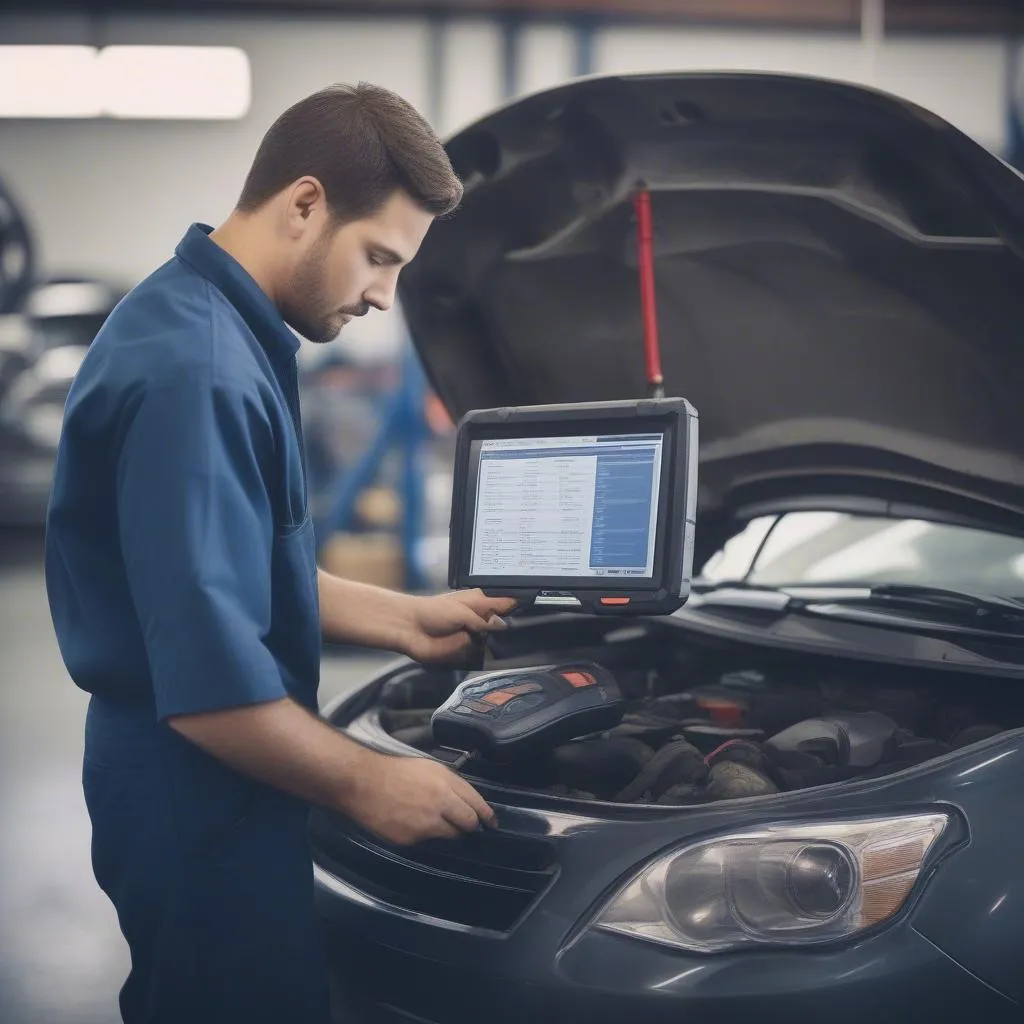 Mechanic using Autologic scan tool