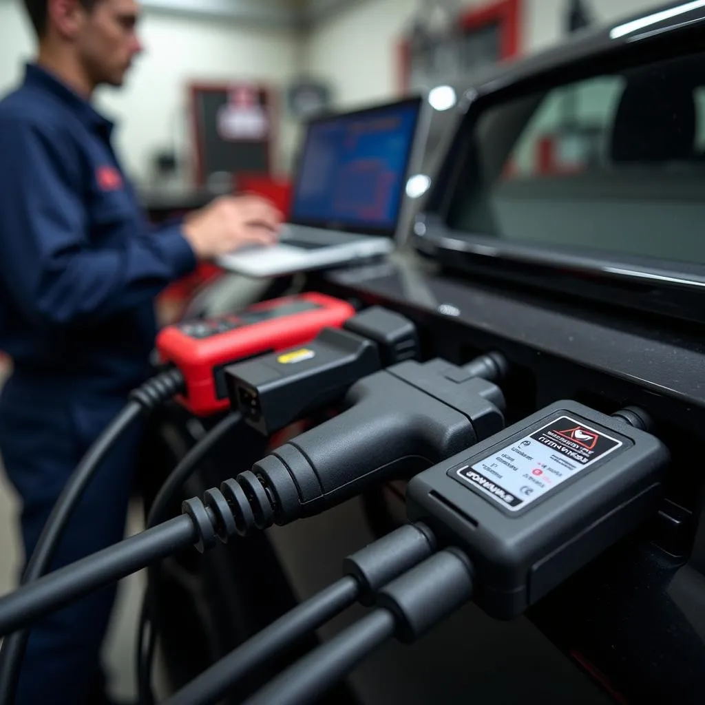 Automotive Diagnostic Tools Connected to a Car