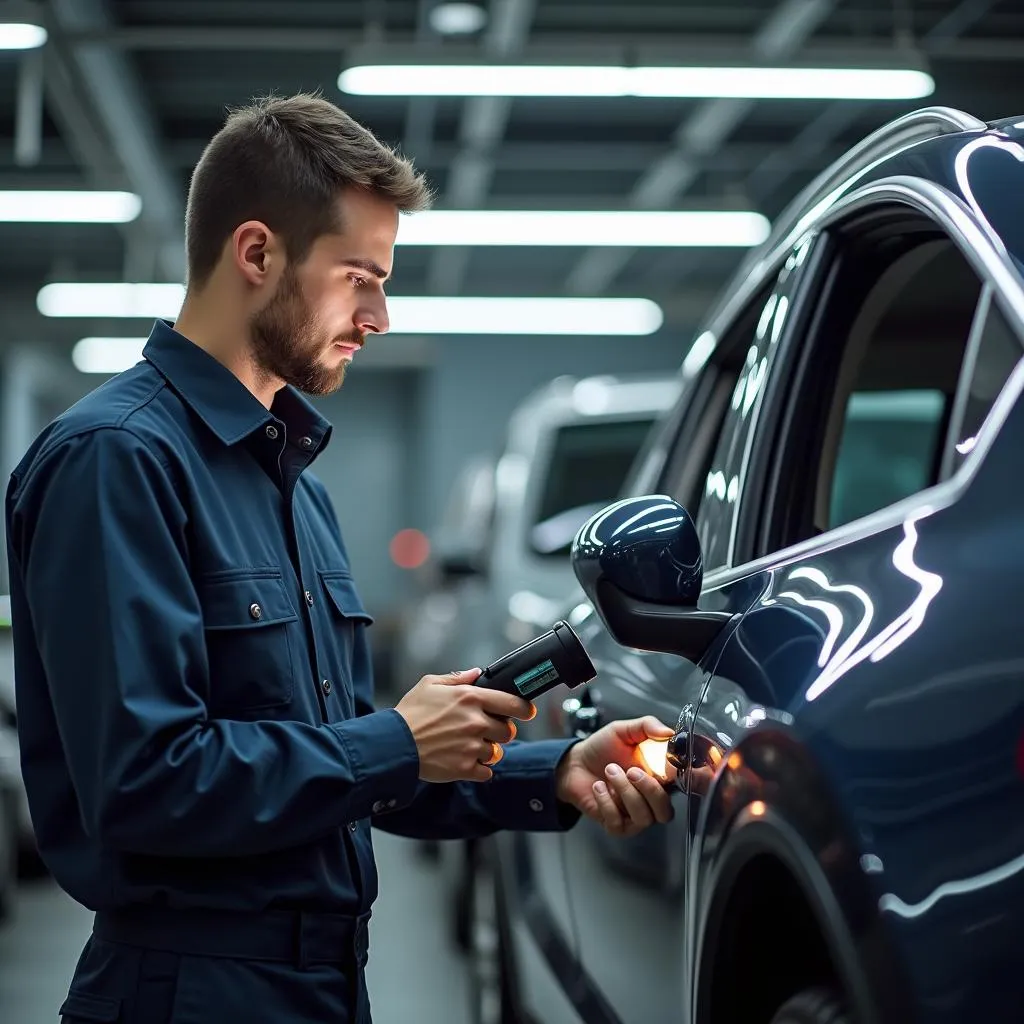 Automotive Technician Using Diagnostic Scanner