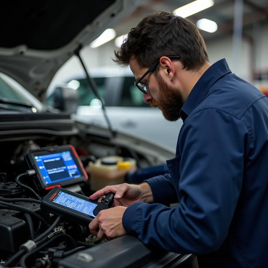 Automotive Technician Using JTAG Scanner