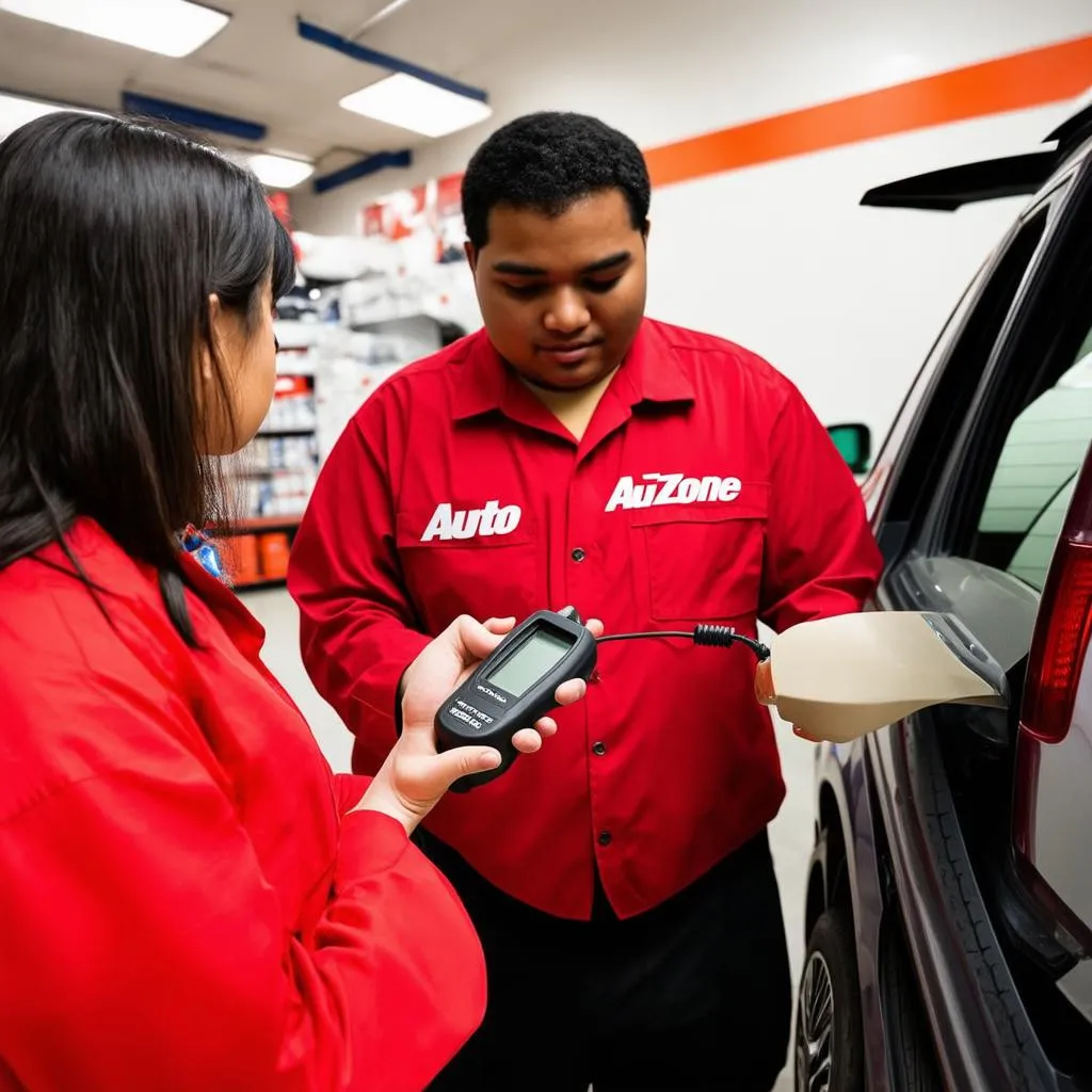 AutoZone Employee Reading OBD2 Code