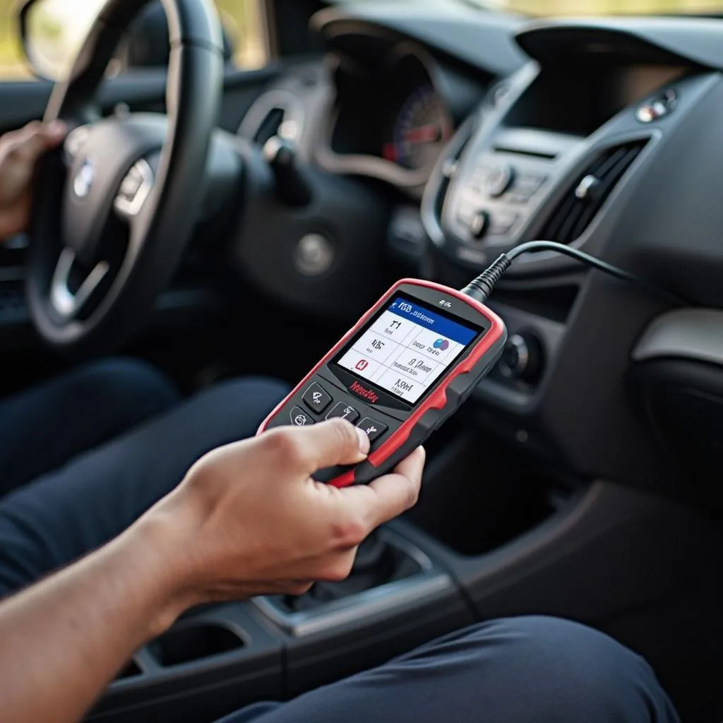 B800 airbag scan tool being used on a car