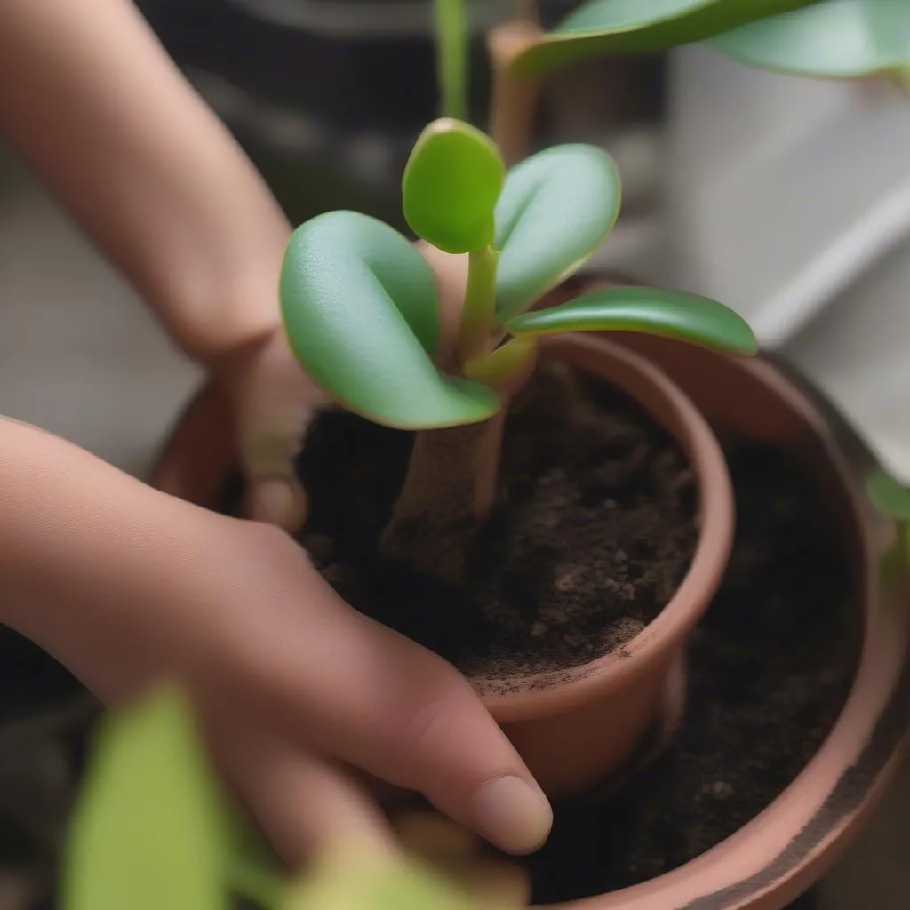 Watering a Baby Rubber Plant