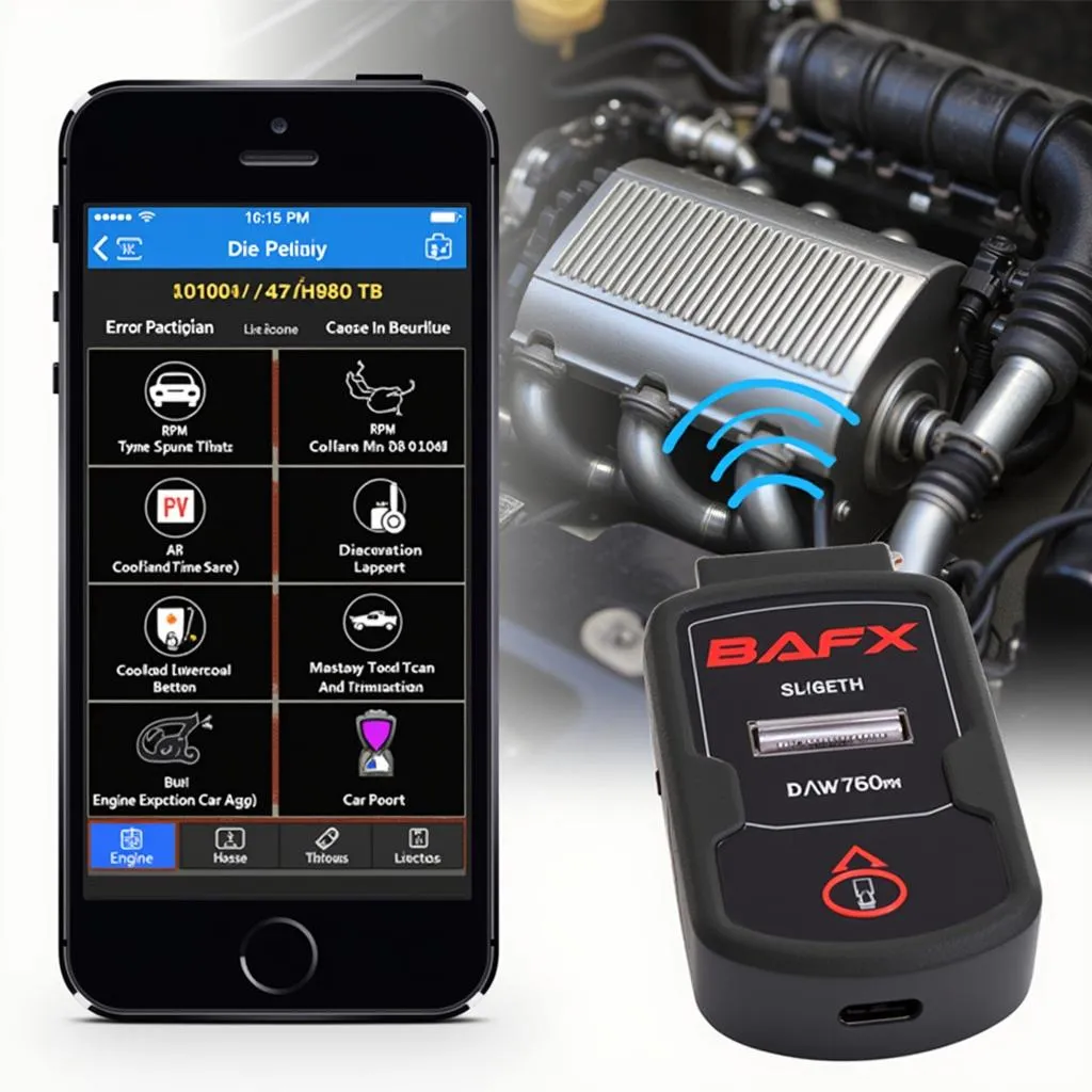 Smartphone Displaying Car Diagnostic Data from BAFX Bluetooth OBDII Scan Tool