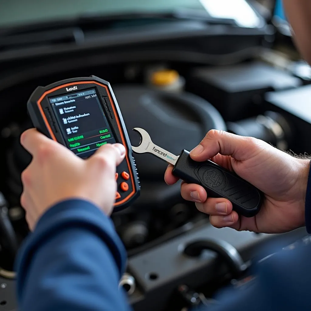 DIY Mechanic Using a Scan Tool on a Car Engine