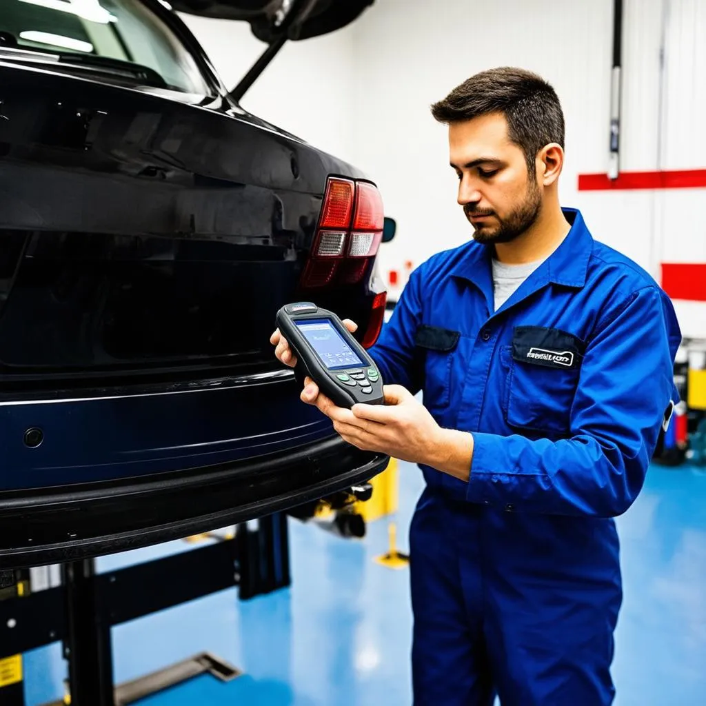 Mechanic using a bi-directional scan tool